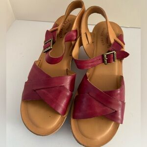 Kork-Ease Women's Red Leather Slingback Sandals